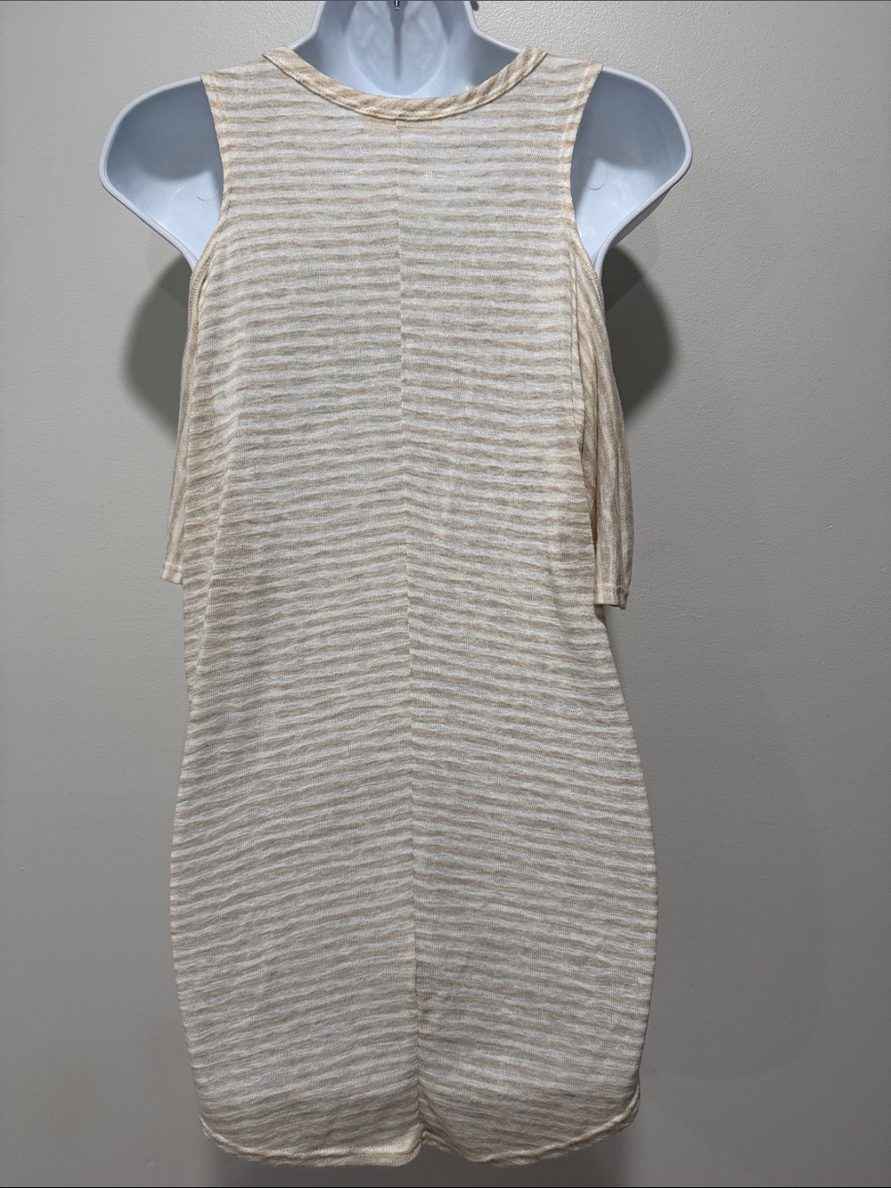 Beige Striped Cold-Shoulder V-Neck Top - Picture 4 of 4